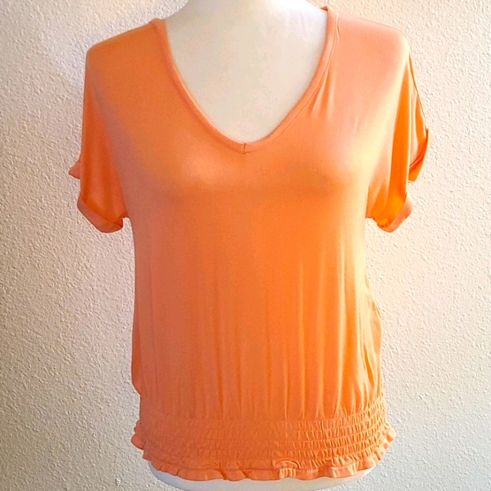 Apricot Top with V-Neck and Smocked Bottom NWT
